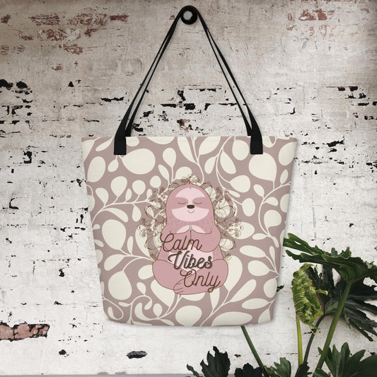 Calm Vibes Only Sloth All-Over Print Large Tote Bag